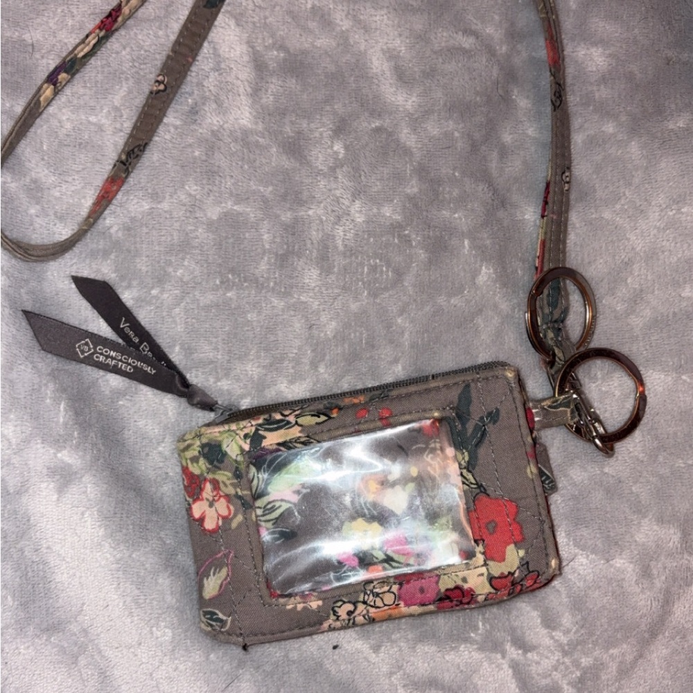 Vera Bradley Gray Floral Quilted ID Lanyard